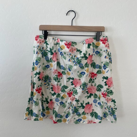 ⭐️ High-Waisted Linen-Blend Mini A-Line Floral Chic Glam Girly Hippie Mini Skirt - Picture 7 of 11